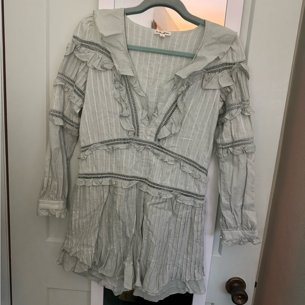 For Love And Lemons Light Gray Ruffled Mini Dress